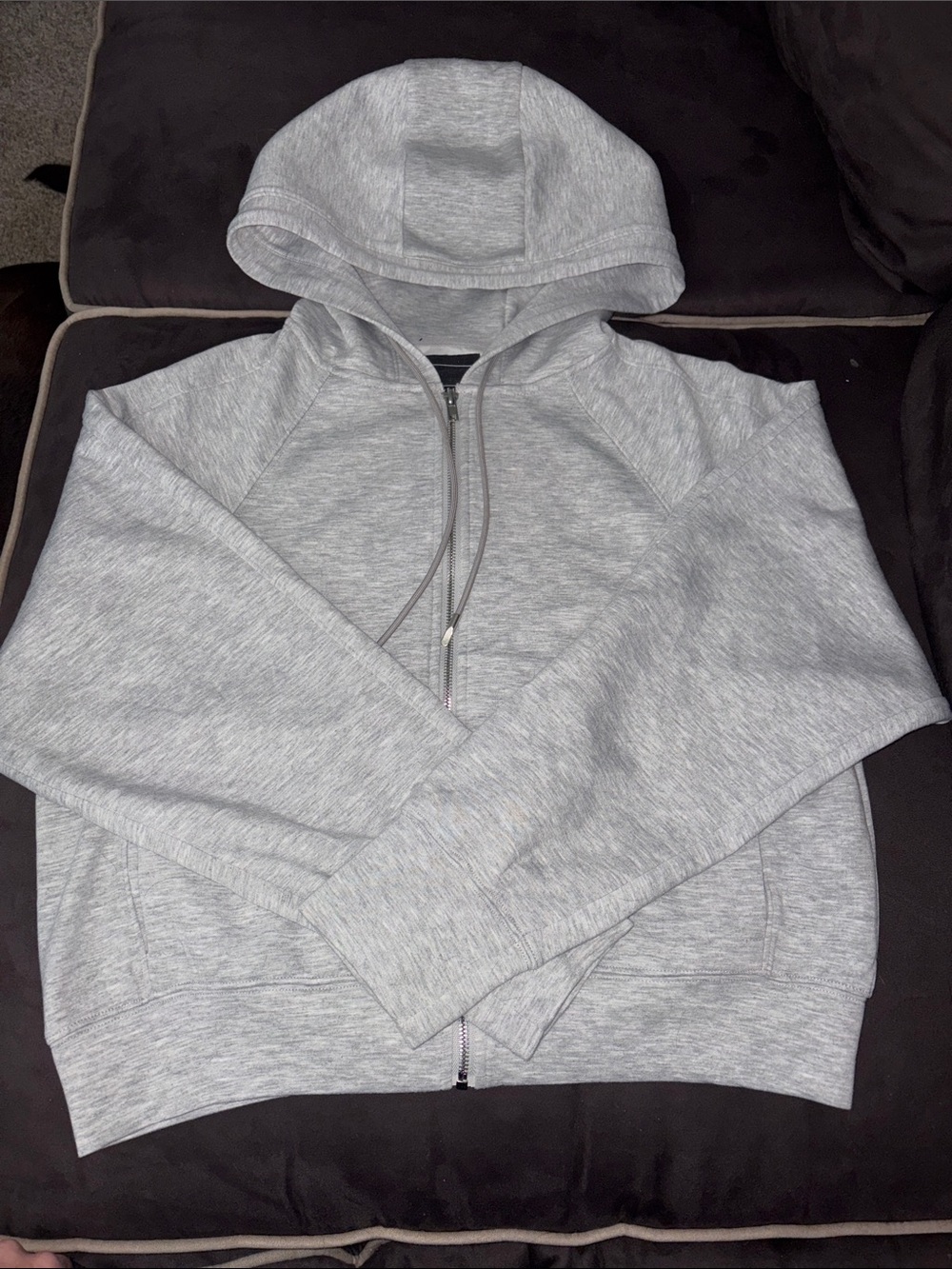 Women's Light Gray Zip-Up Hoodie with Hood and Front Pockets